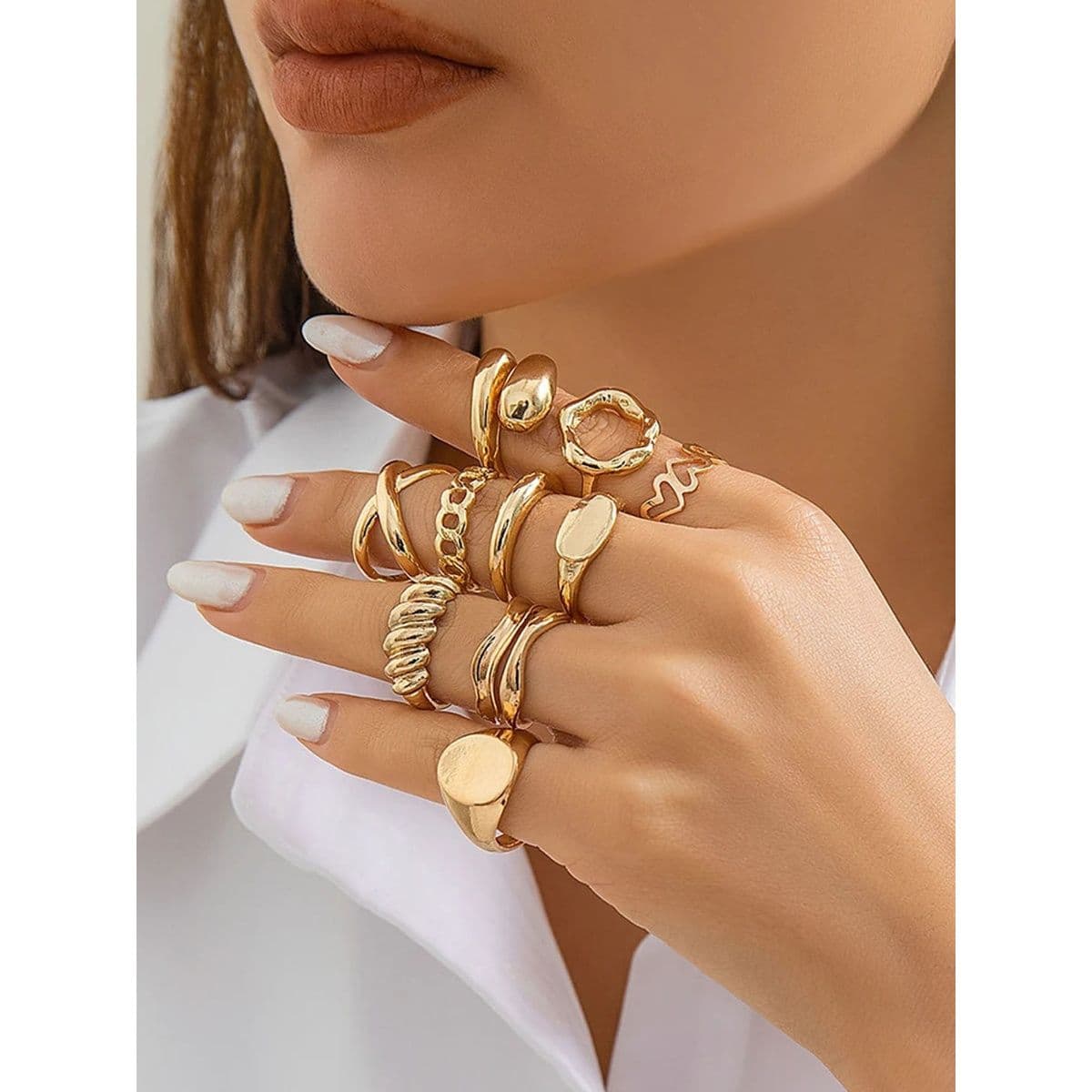 Gold Plated Stackable Rings Set for Trendy Party Look