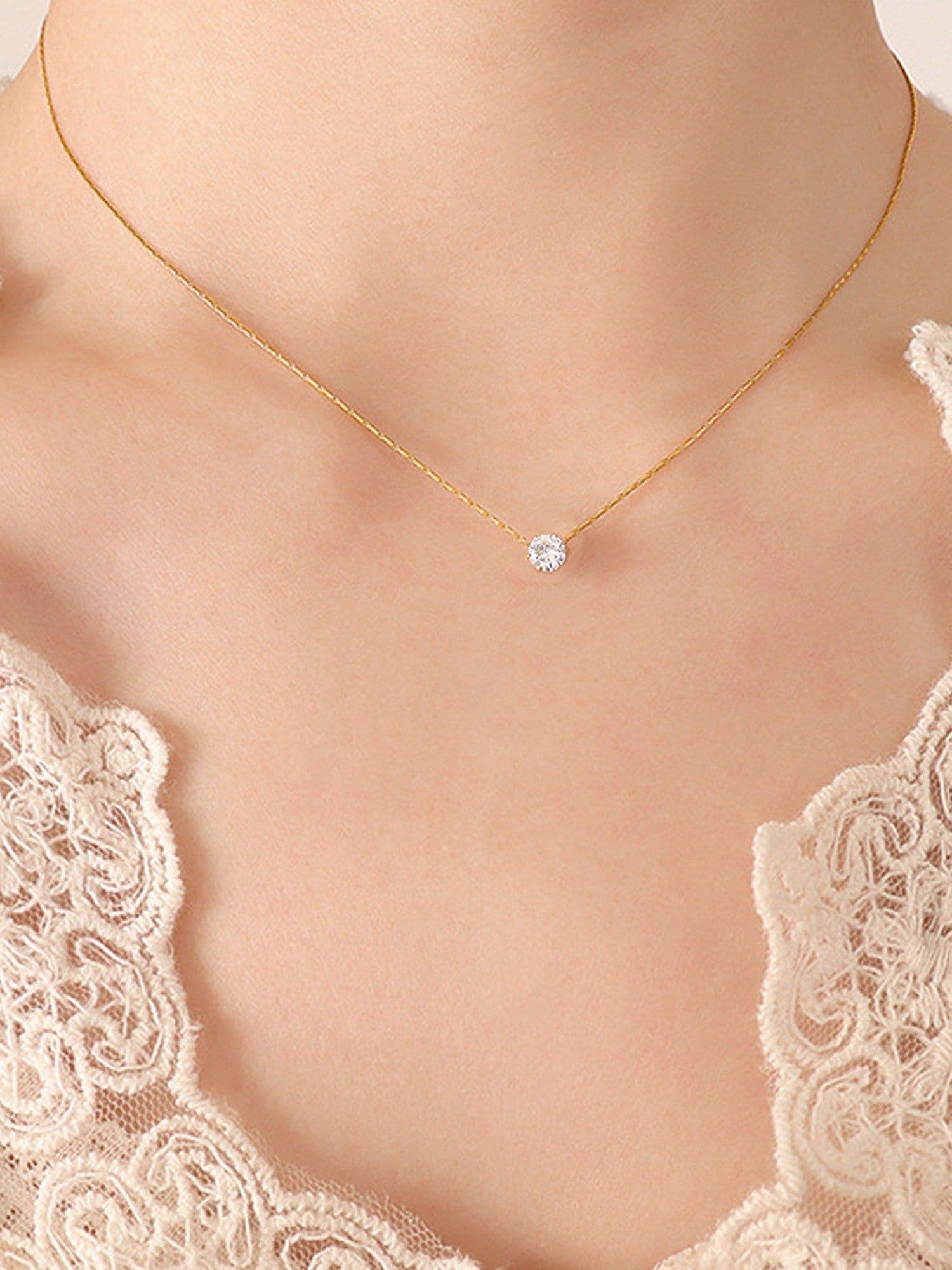 Gold Plated Stainless Steel Stone Studded Pendant Necklace